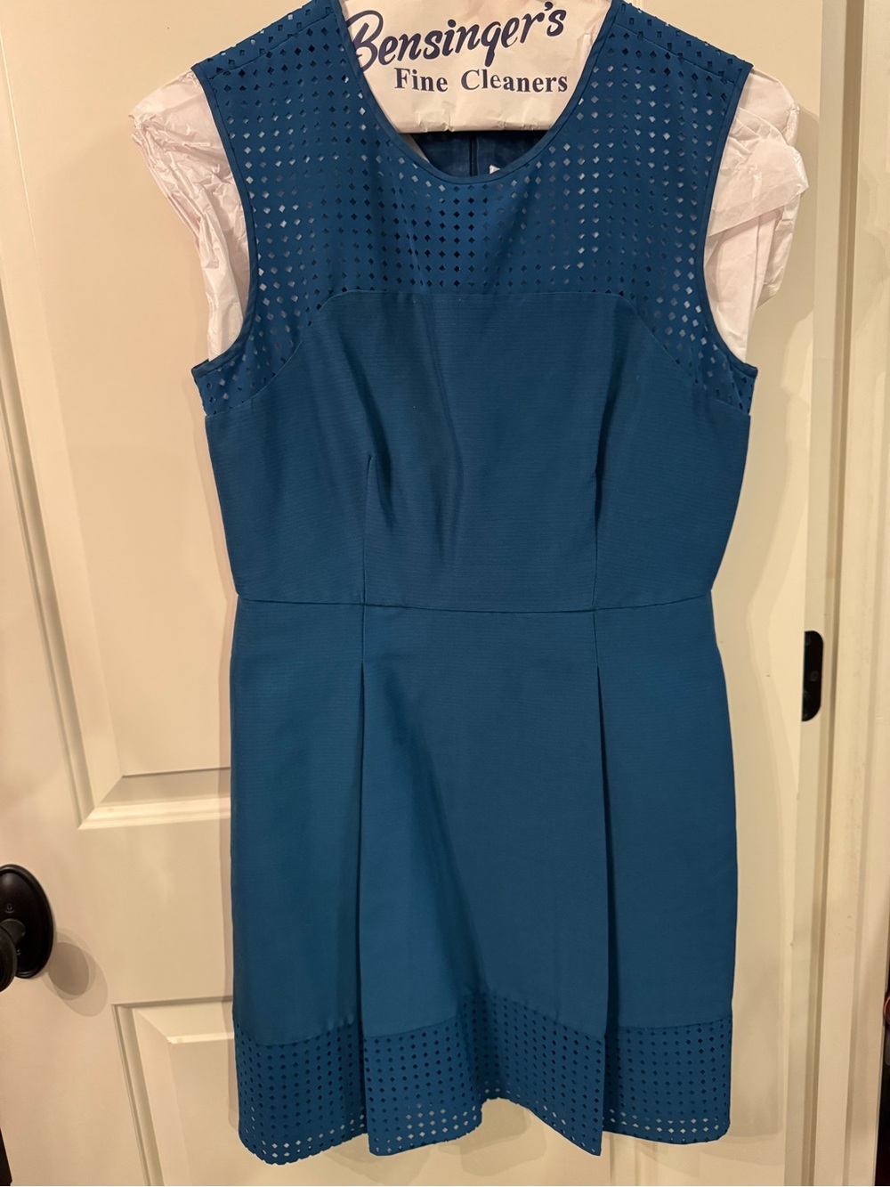 J. Crew Teal Laser-Cut Fit & Flare Mini Dress